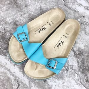 Birkinstock Tula Blue Leather Slip On Sandals 7